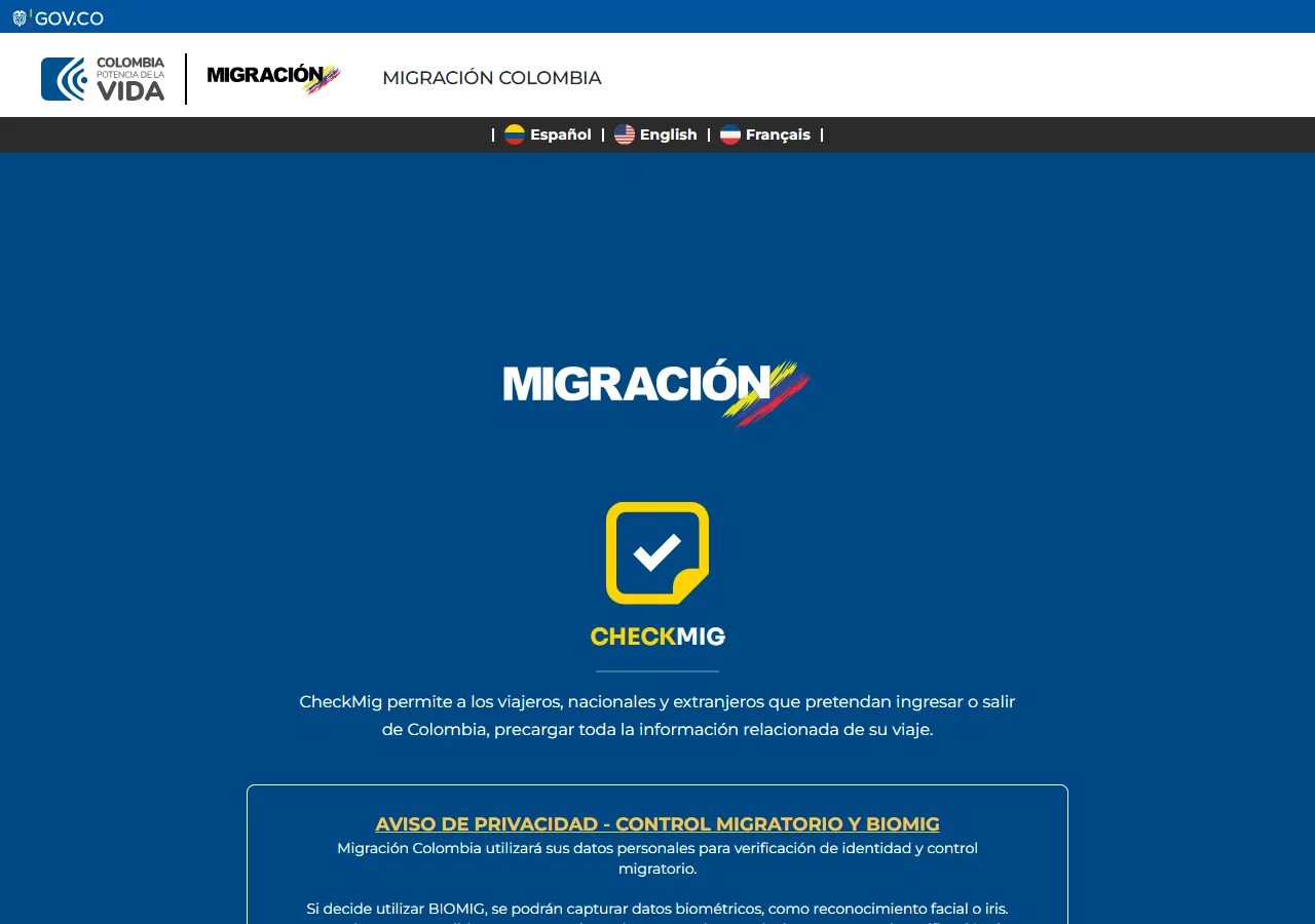 公式入国カードサイトのスクリーンショット