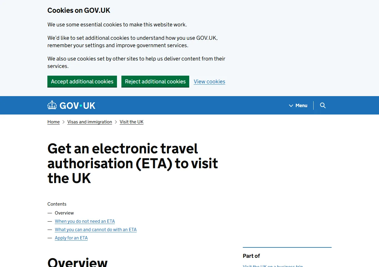 Capture du site officiel de carte d'entrée